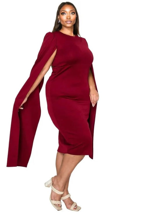 L I V D Plus Size Naomi Cape Dress - Burgundy - 3X L I V D Plus Size Naomi Cape Dress - Burgundy - 3X