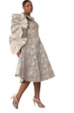 Chancele 9724 ruffle shoulder brocade dress