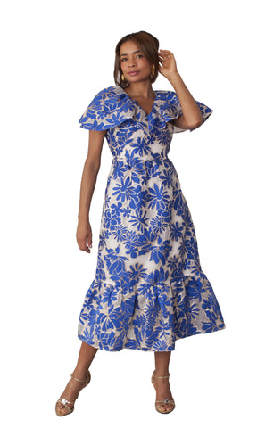 Chancele 9725 royal blue brocade dress