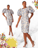 Chancele 9731 blue puff sleeve dress