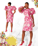 Chancele 9731 fuchsia puff sleeve dress
