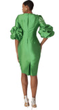 Chancele 9742 green puff sleeve dress