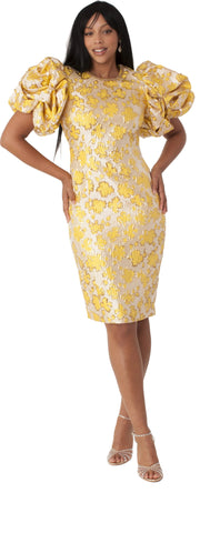 Chancele 9746 yellow brocade dress