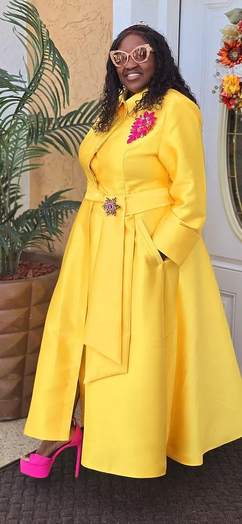 yellow dress coat Dresses by Nubiano 100311 – Diva's Den Fashion, LLC