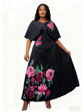 For Her NYC 83025 black pleated skirt set