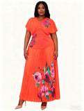 For Her NYC 83025 orange pleated skirt set