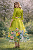 Bouquet Green Puff Sleeve Dress