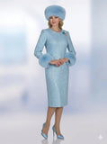 Lily & Taylor 5224 ice blue boucle midi dress
