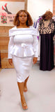 Serafina 4214 White scuba skirt suit