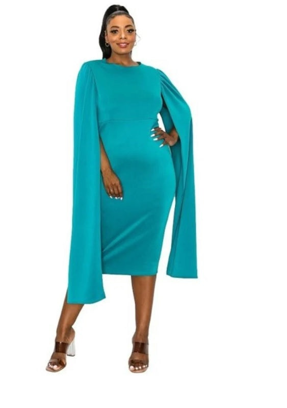 Plus Size Naomi Double Cape Dress Jade / 3X Plus Size Naomi Double Cape Dress Jade / 3X