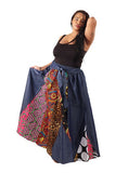 African Mixed Print Denim Maxi Skirt
