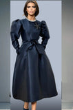 Puff Sleeve Flare Navy Blue Dress