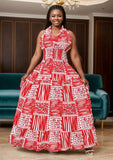 Red African Print Halter Dress