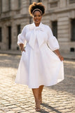 Solid Bow white Midi Dress