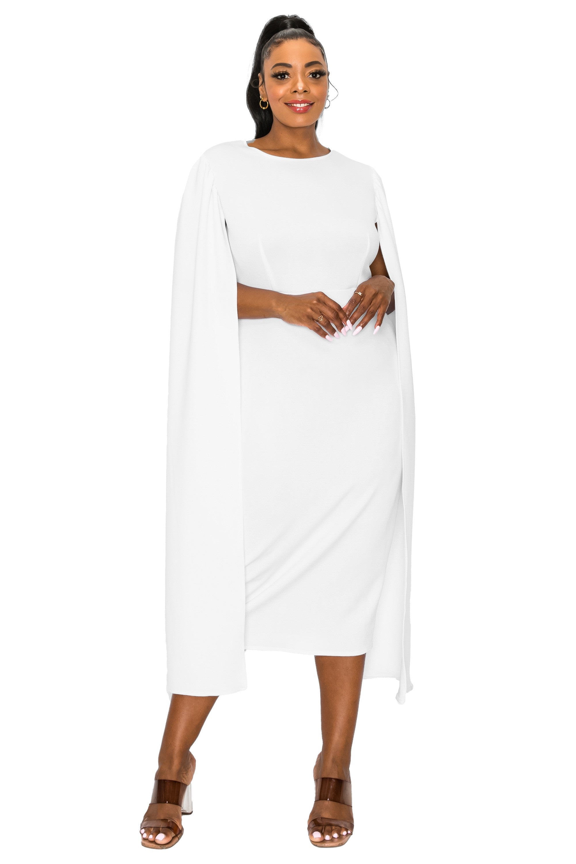 Plus Size Naomi Double Cape Dress White / 1x Plus Size Naomi Double Cape Dress White / 1x