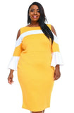Cold Shoulder Midi yellow queen size scuba dress