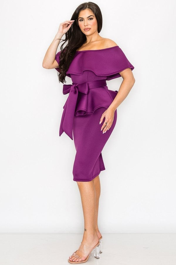 Peplum Scuba Dress L / Gold
