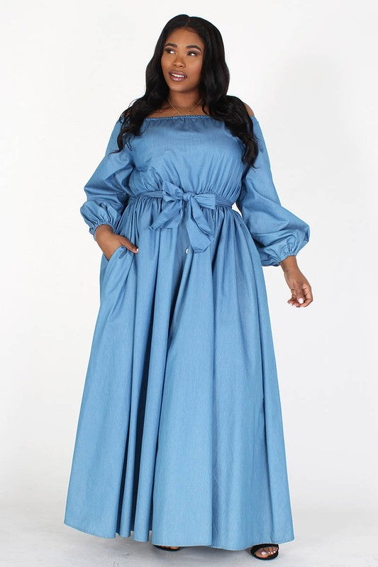 Puff Sleeve Denim Maxi Dress M / Blue Puff Sleeve Denim Maxi Dress M / Blue