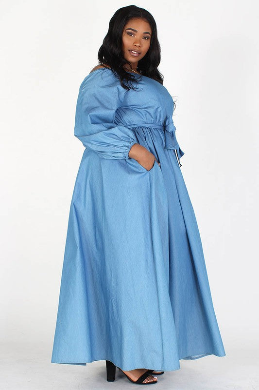 Puff Sleeve Denim Maxi Dress – Diva's Den Fashion, LLC