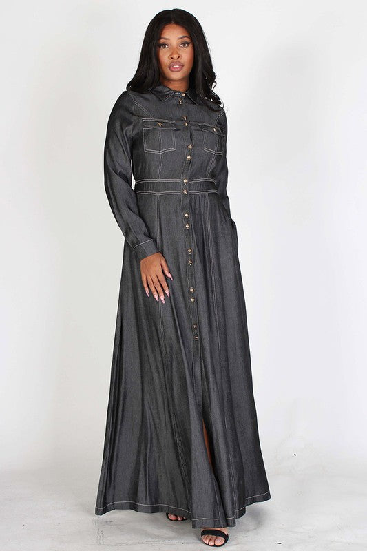 A Line Denim Maxi Dress – Diva's Den Fashion, LLC