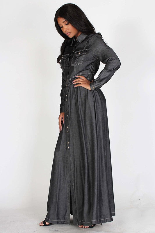 A Line Denim Maxi Dress 3X / Blue A Line Denim Maxi Dress 3X / Blue