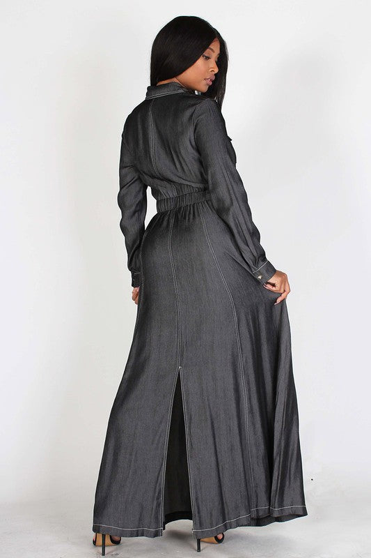 A Line Denim Maxi Dress 3X / Blue A Line Denim Maxi Dress 3X / Blue