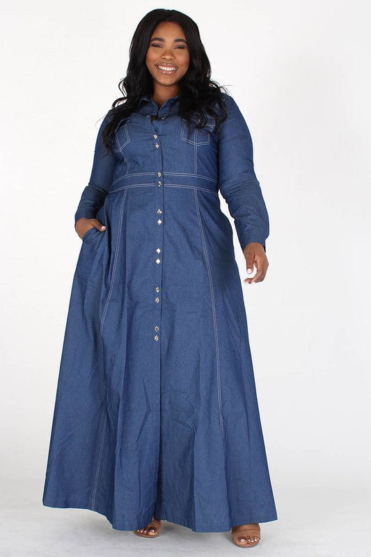 A Line Denim Maxi Dress – Diva's Den Fashion, LLC