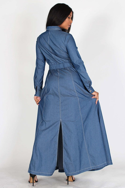 A Line Denim Maxi Dress 3X / Blue A Line Denim Maxi Dress 3X / Blue