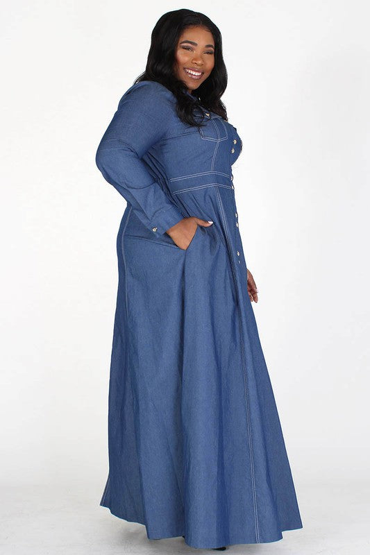 A Line Denim Maxi Dress – Diva's Den Fashion, LLC