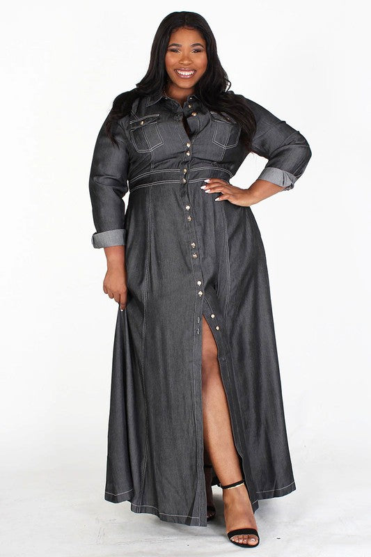 A Line Denim Maxi Dress A Line Denim Maxi Dress