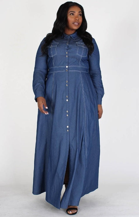 A Line Denim Maxi Dress – Diva's Den Fashion, LLC