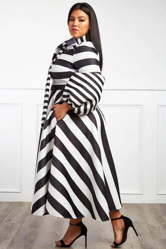 Striped Bow Tie Midi Dress – Diva's Den Fashion