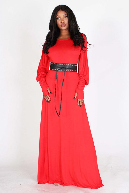 Bubble Sleeve Maxi Dress S / Red