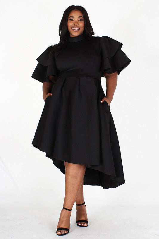 ruffle midi dress plus size Ruffled Midi Dress 2X / Black