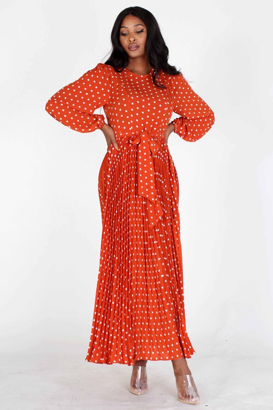 Chiffon Polka Dot Maxi Dress L / Orange Chiffon Polka Dot Maxi Dress L / Orange