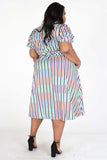 Bubble Sleeve Stripe Midi Dress