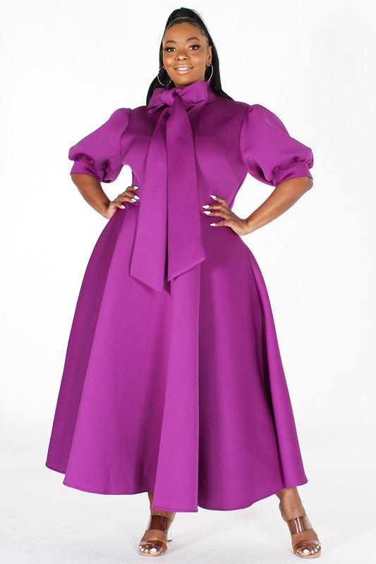 long sleeve bow tie dress Puff Sleeve Bow Tie Midi Dress – Diva's Den Fashion, LLC