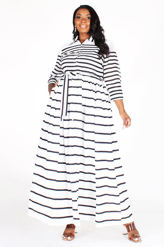 black and white striped maxi dress plus size Women's Loose Fitting Black and White Striped Maxi Dress