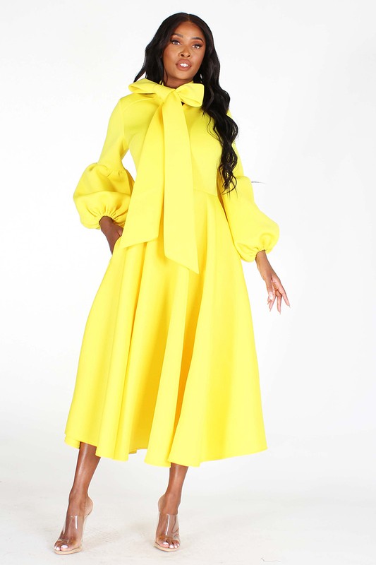 Solid Bow Tie Midi Dress – Diva's Den Fashion, LLC