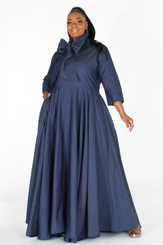 chinese dress ladies Denim Chambray Maxi Dress – Diva's Den Fashion, LLC