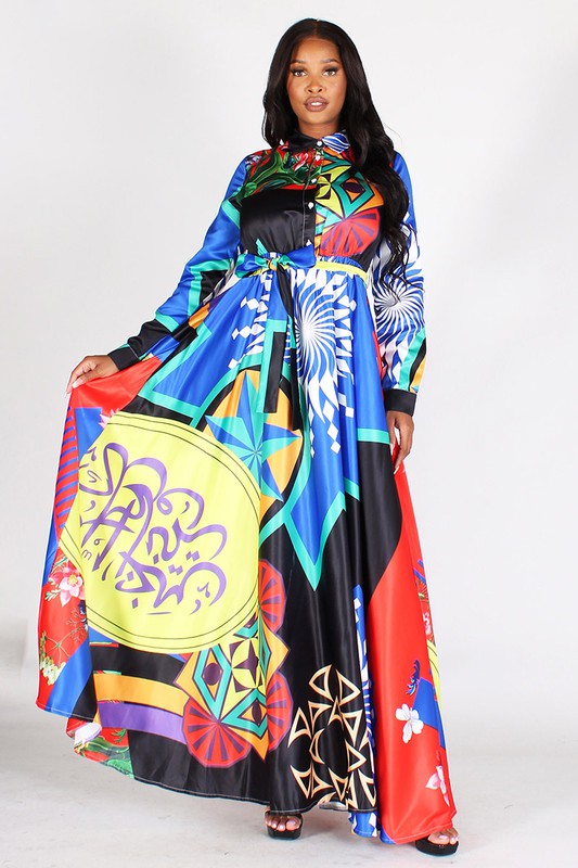 multi colored long sleeve dress Plus Size Lace Up Ruffle Sweater V-Neck, Yasmin Maxi Dress in Multi Color, Size 2X, For Brunch