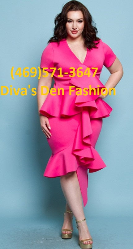 Plus Size Ruffle Midi Dress 3X / Fuchsia