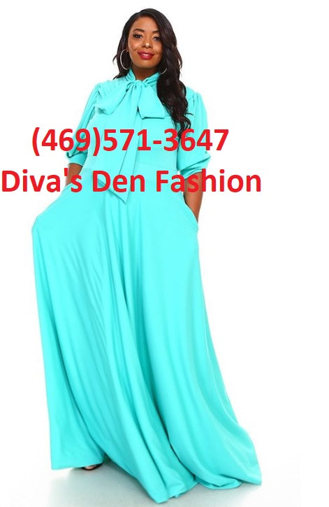 Solid Long Puff Sleeve Dress 3X / Mint Solid Long Puff Sleeve Dress 3X / Mint
