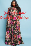 G1K 31328-88 Floral Puff Short Sleeve Long Dress