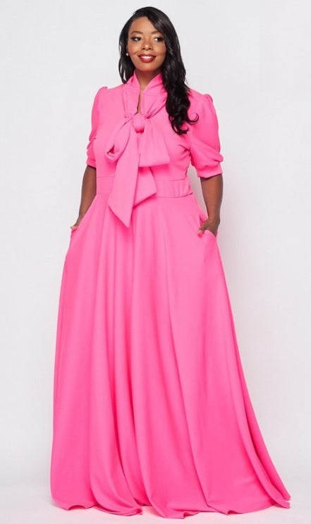 Solid Long Puff Sleeve Dress Diva's Den Fashion, LLC Solid Long Puff Sleeve Dress Diva's Den Fashion, LLC