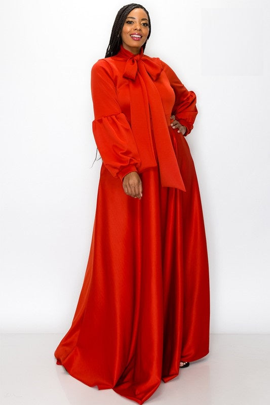 Bella Donna Dress with Ribbon and Bishop Sleeves Rust / 3X Bella Donna Dress with Ribbon and Bishop Sleeves Rust / 3X