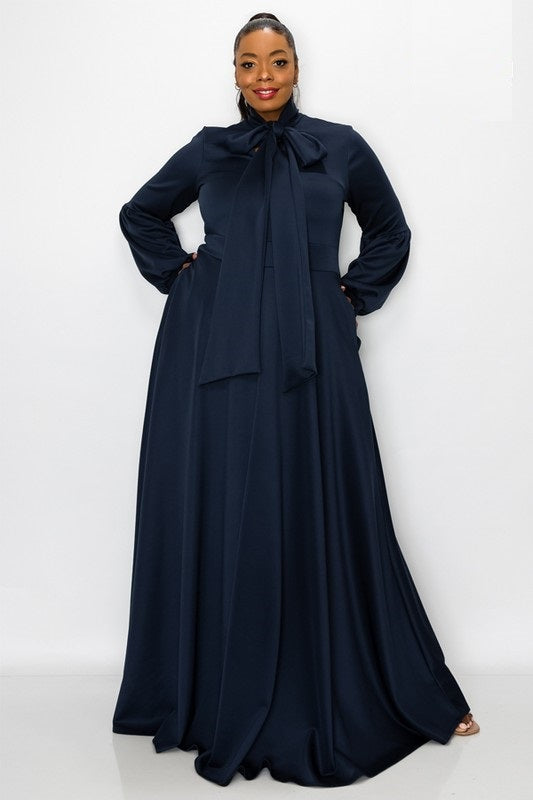 Bow Lantern Sleeve Maxi Dress Diva's Den Fashion, LLC Bow Lantern Sleeve Maxi Dress Diva's Den Fashion, LLC