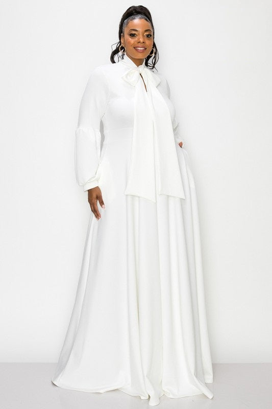 Bow Lantern Sleeve Maxi Dress 3X / Ivory