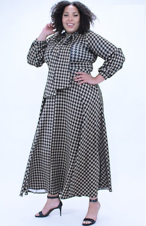 Houndstooth Maxi Dress 3X / Black/Teal Houndstooth Maxi Dress 3X / Black/Teal