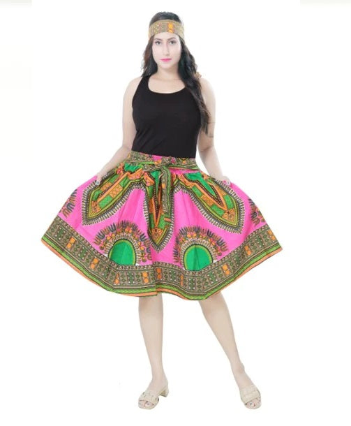 African Print Dashiki Midi Skirt Gold / One size